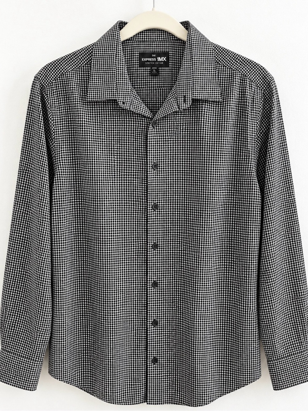 Express Black and White Micro Check Button-Down Shirt